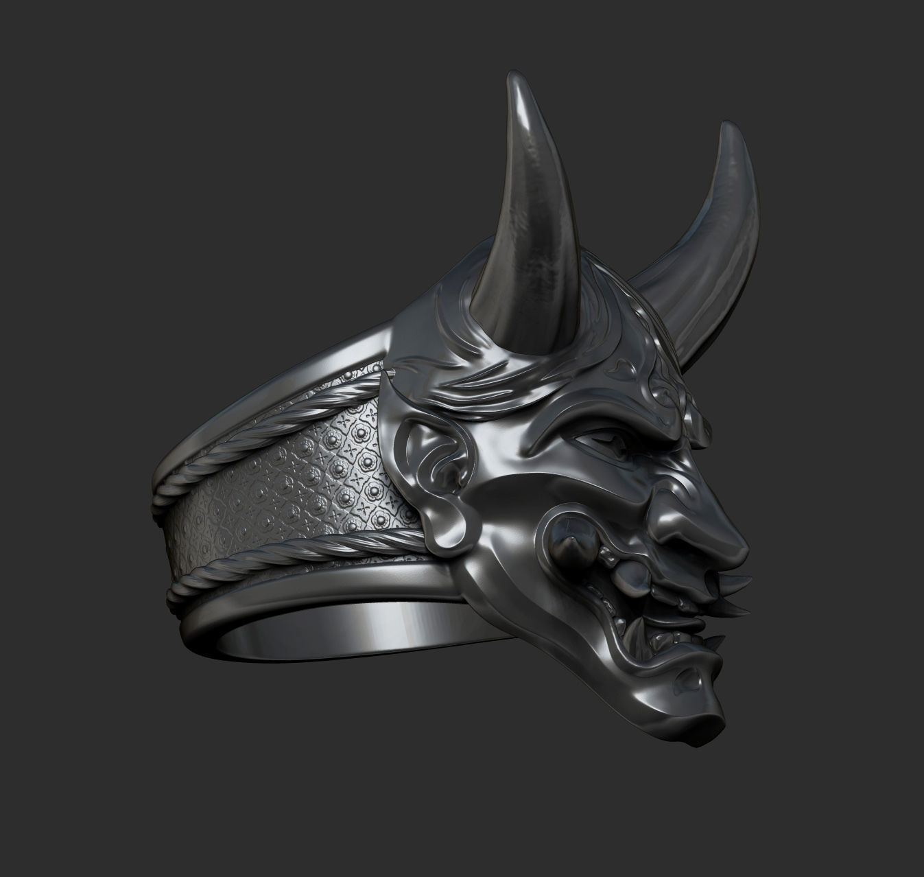 Ring Hannya Oni Demon Mask 3D print model_10