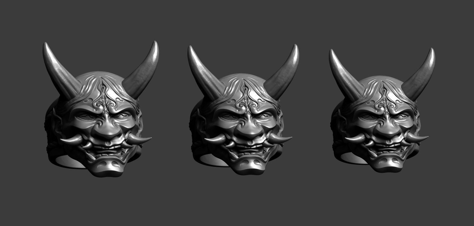Ring Hannya Oni Demon Mask 3D print model_12