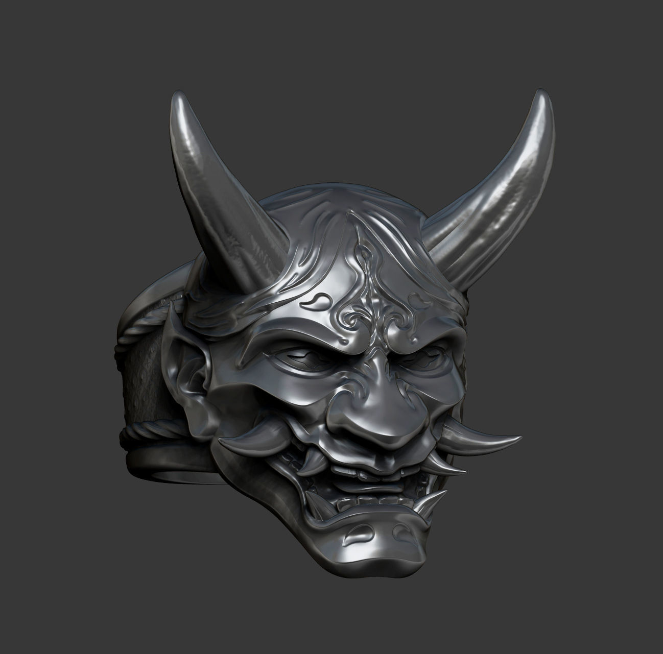 Ring Hannya Oni Demon Mask 3D print model_8