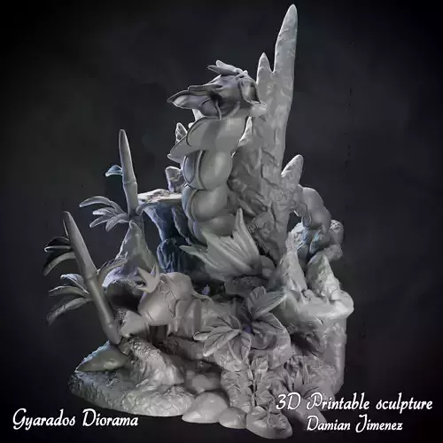 Gyarados and Magikarp diorama - 3D printable pokemon diorama