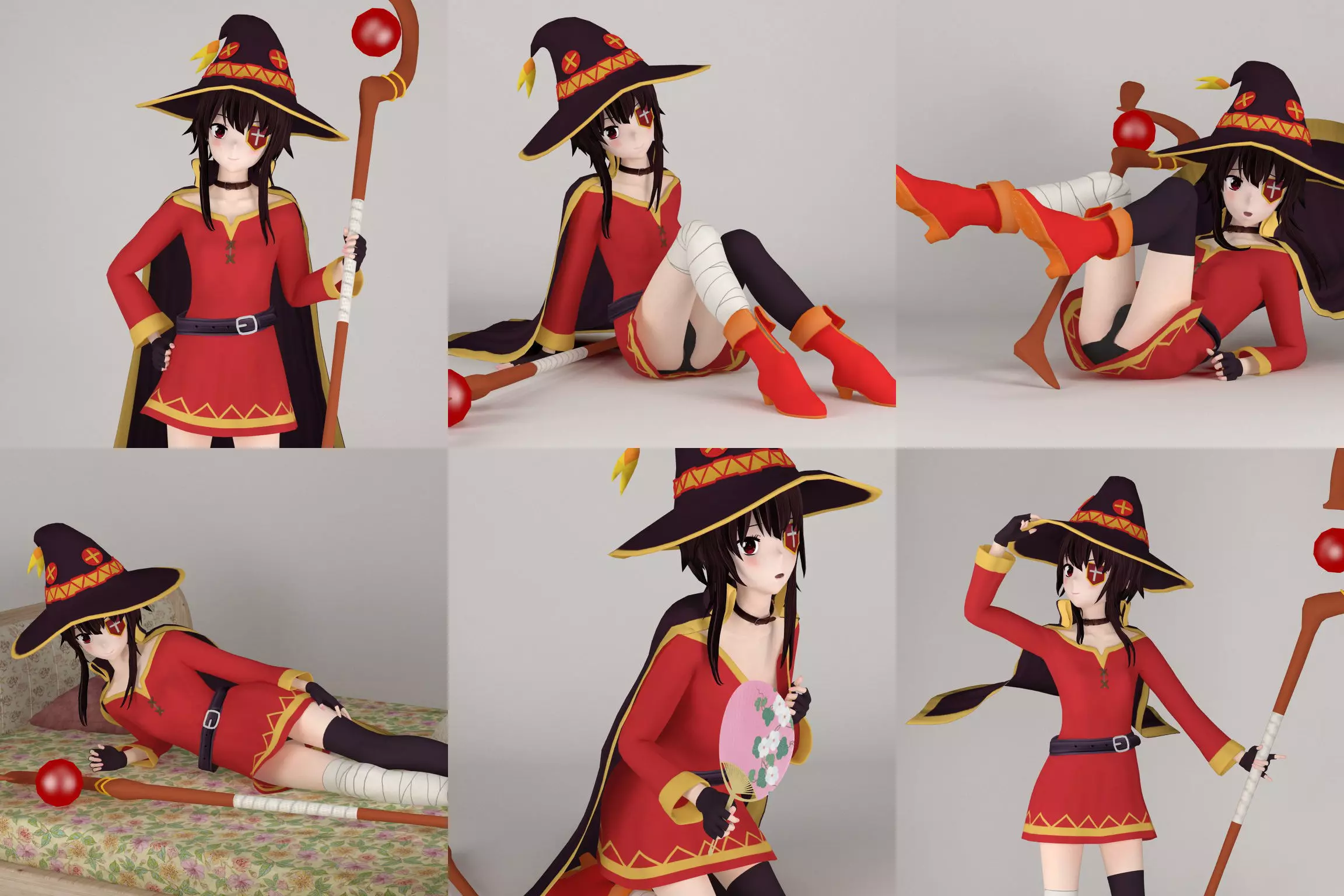 6 poses of Megumin 3D model_0