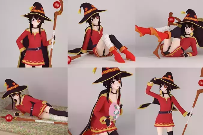 6 poses of Megumin 3D model