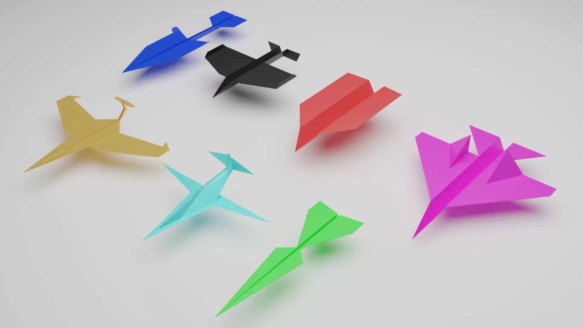 Origami different colored planes 3D print model