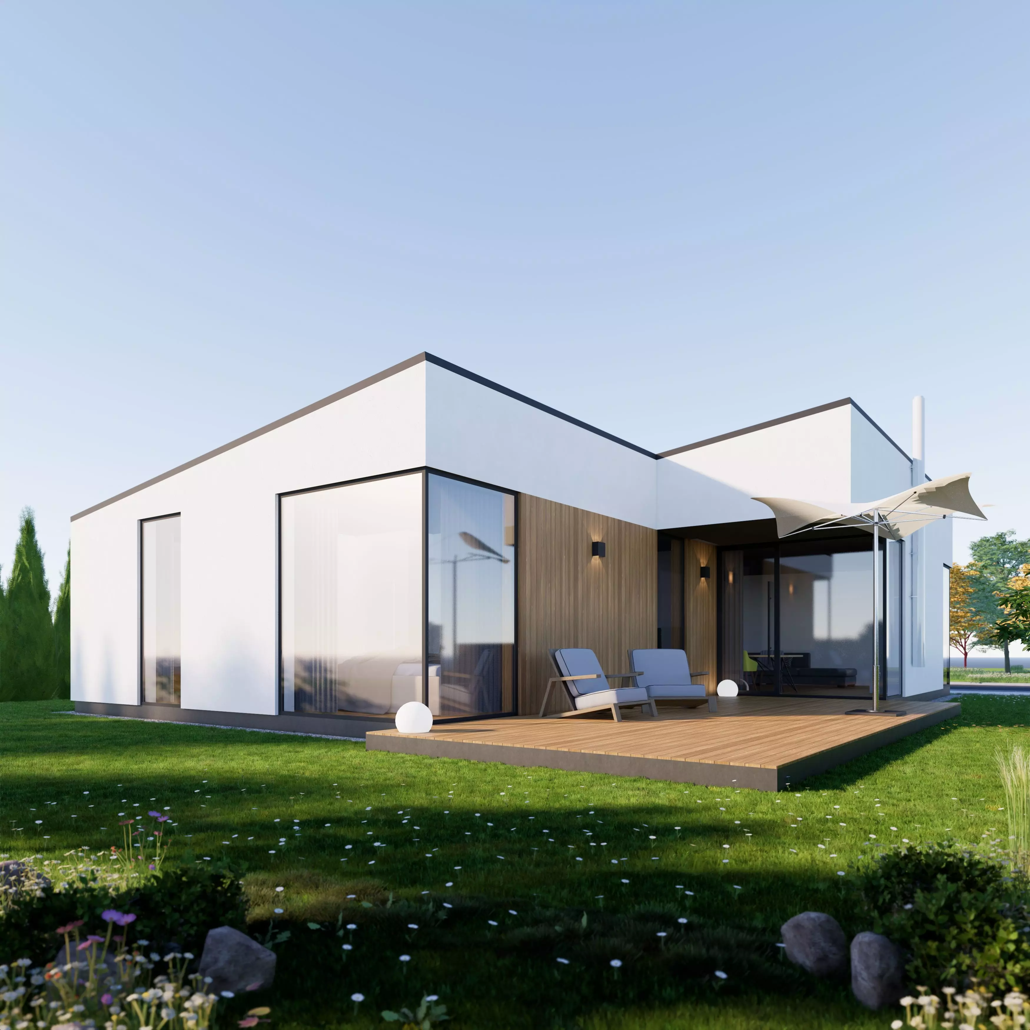 Family House 5 - Created with fully parametric Revit Families Low-poly 3D model