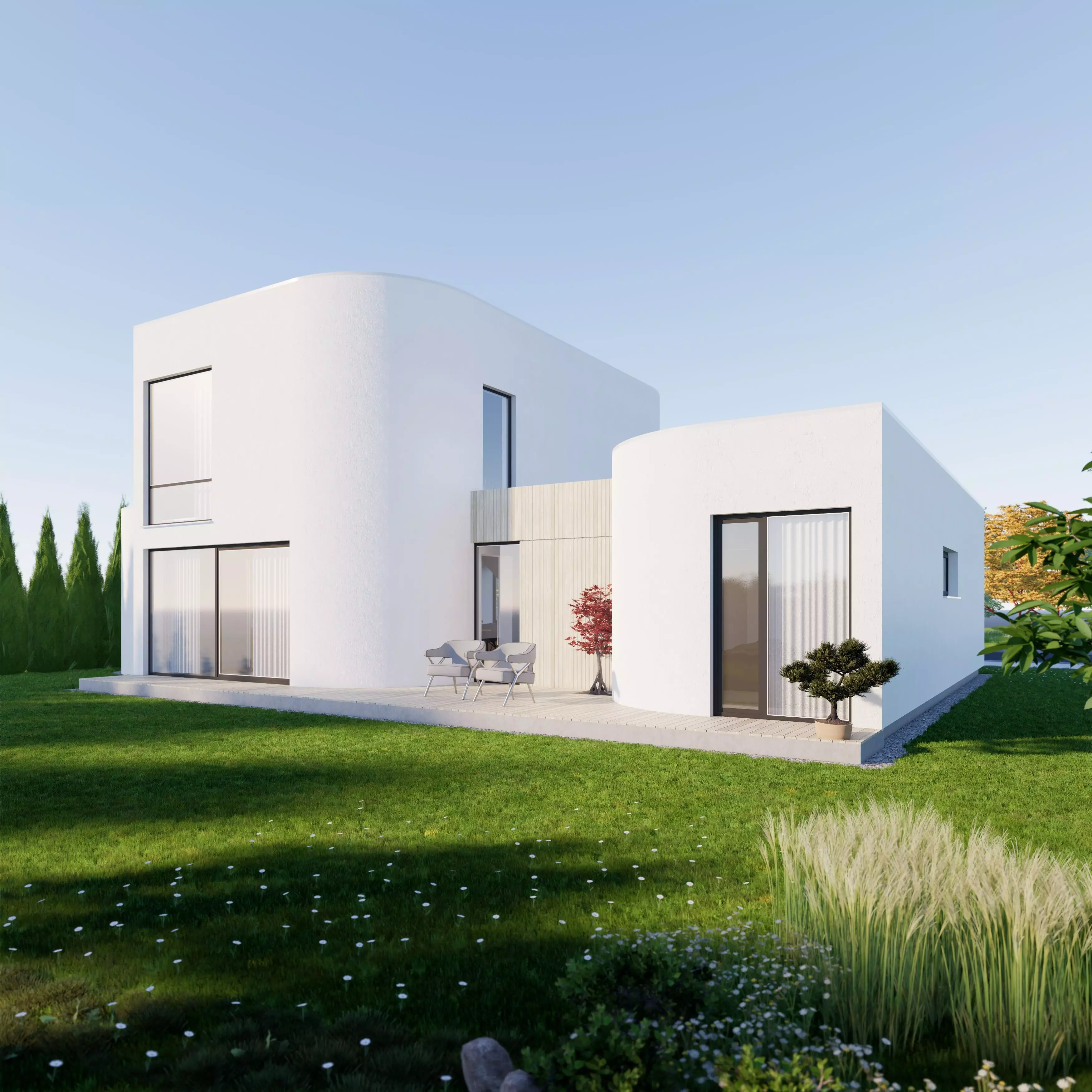 Family House 8 - Created with fully parametric Revit Families Low-poly 3D model_0