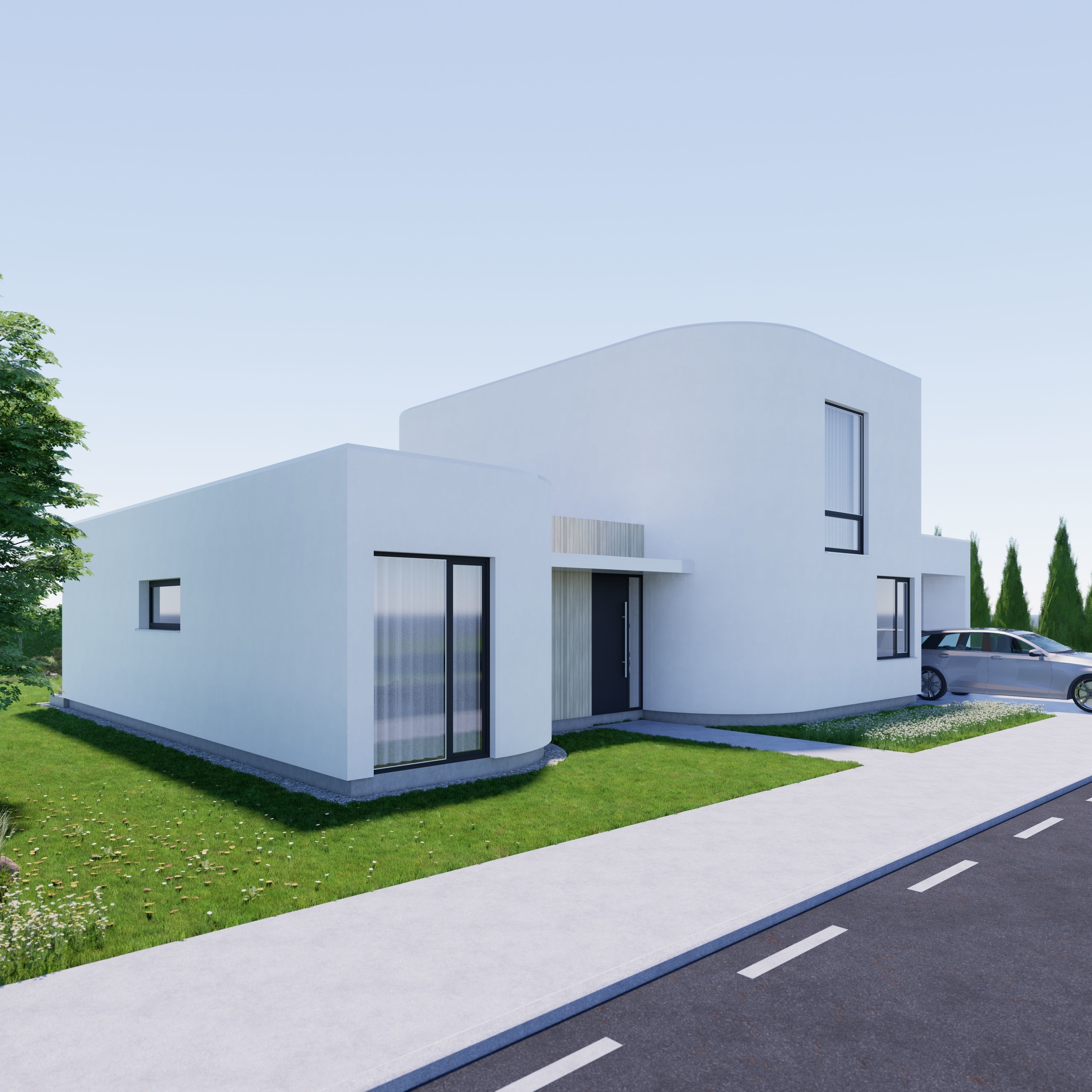 Family House 8 - Created with fully parametric Revit Families Low-poly 3D model_1