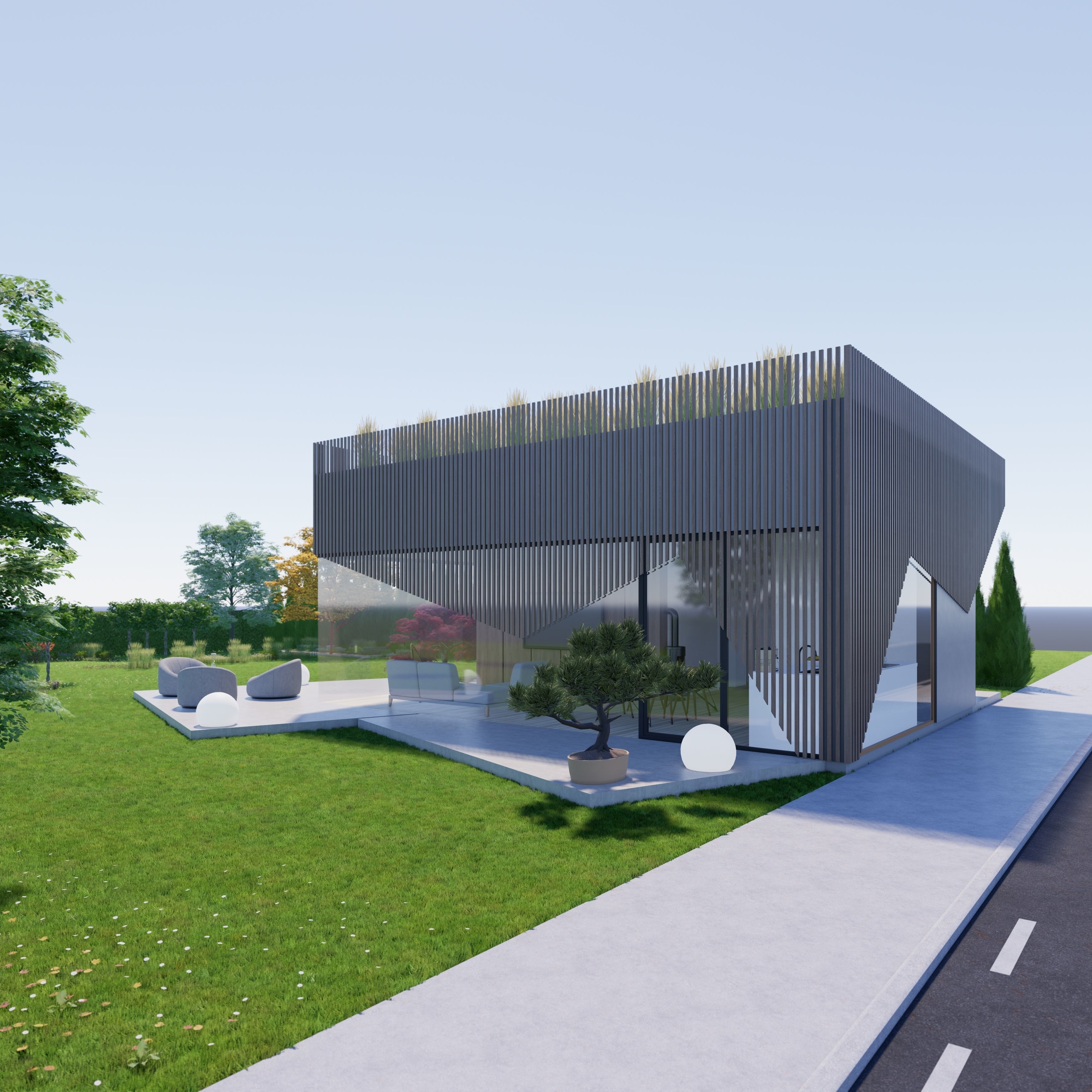 Family House 11 - Created with fully parametric Revit Families Low-poly 3D model_1