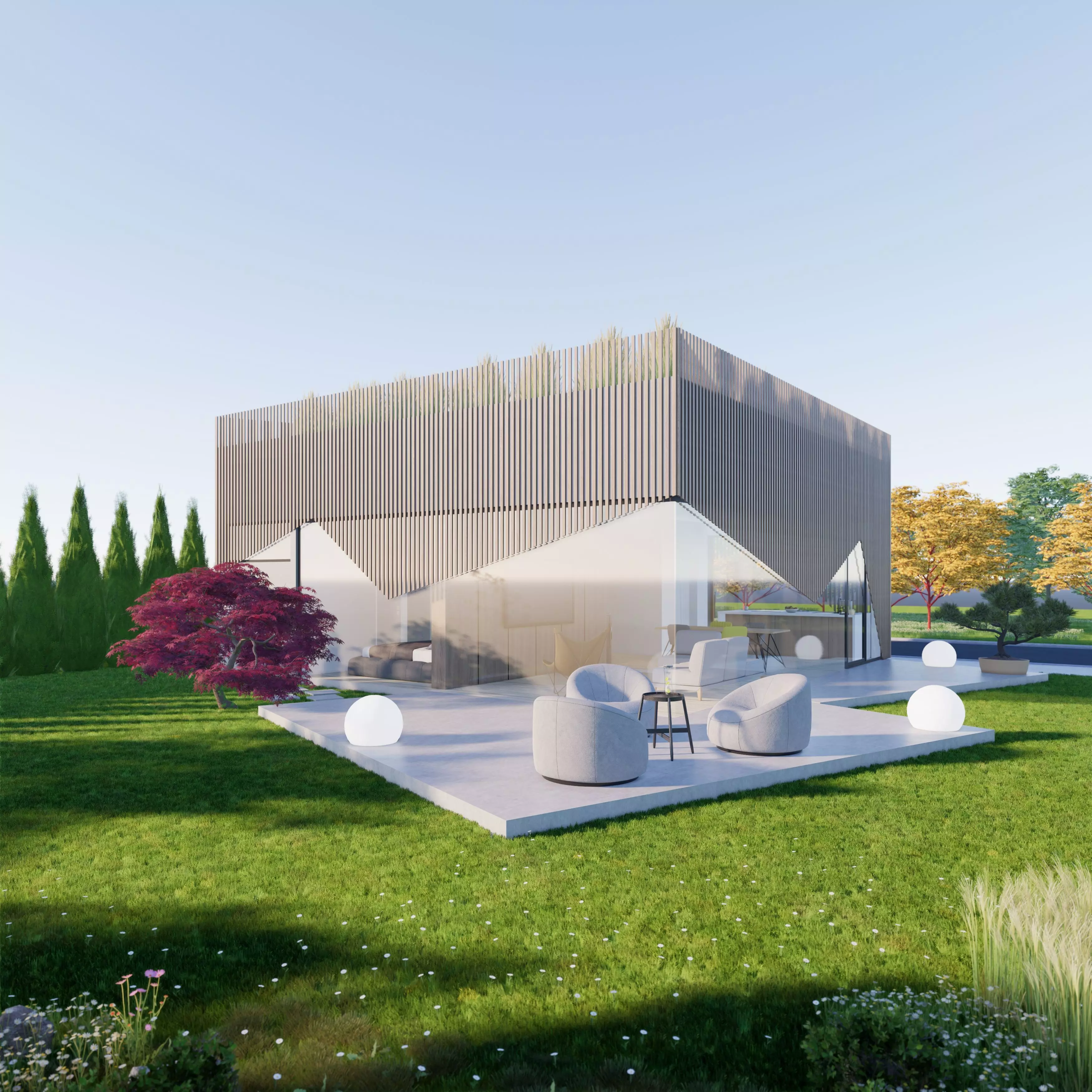 Family House 11 - Created with fully parametric Revit Families Low-poly 3D model_0