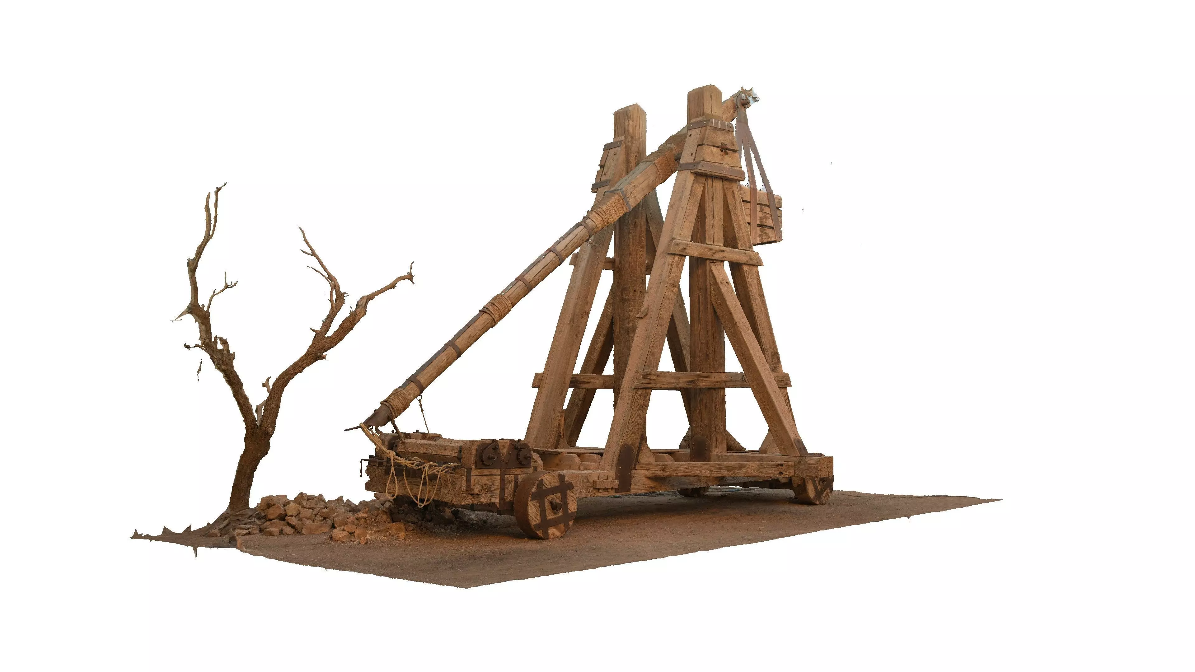 Medieval Catapult from movie set 3D model_0