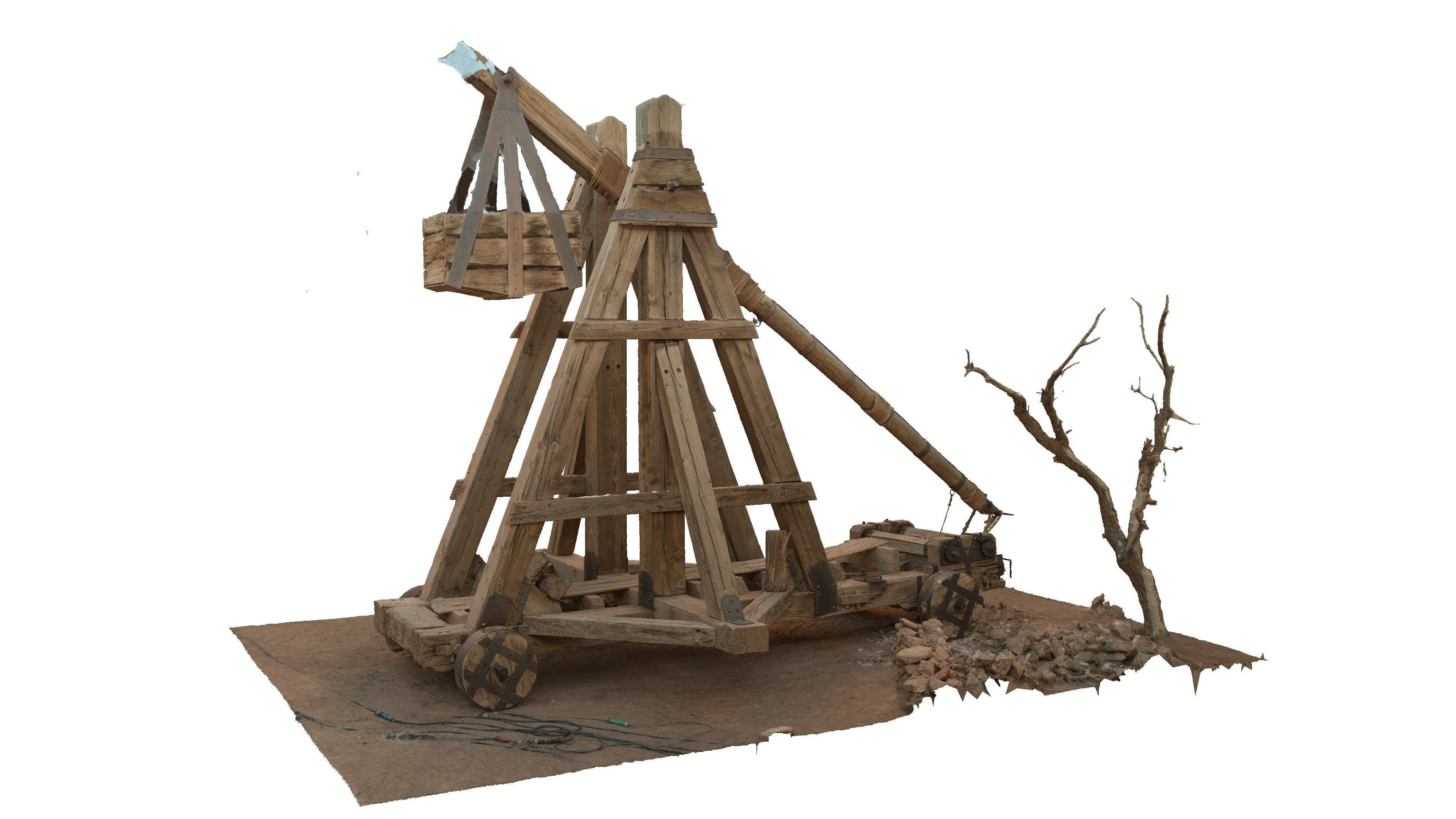 Medieval Catapult from movie set 3D model_1