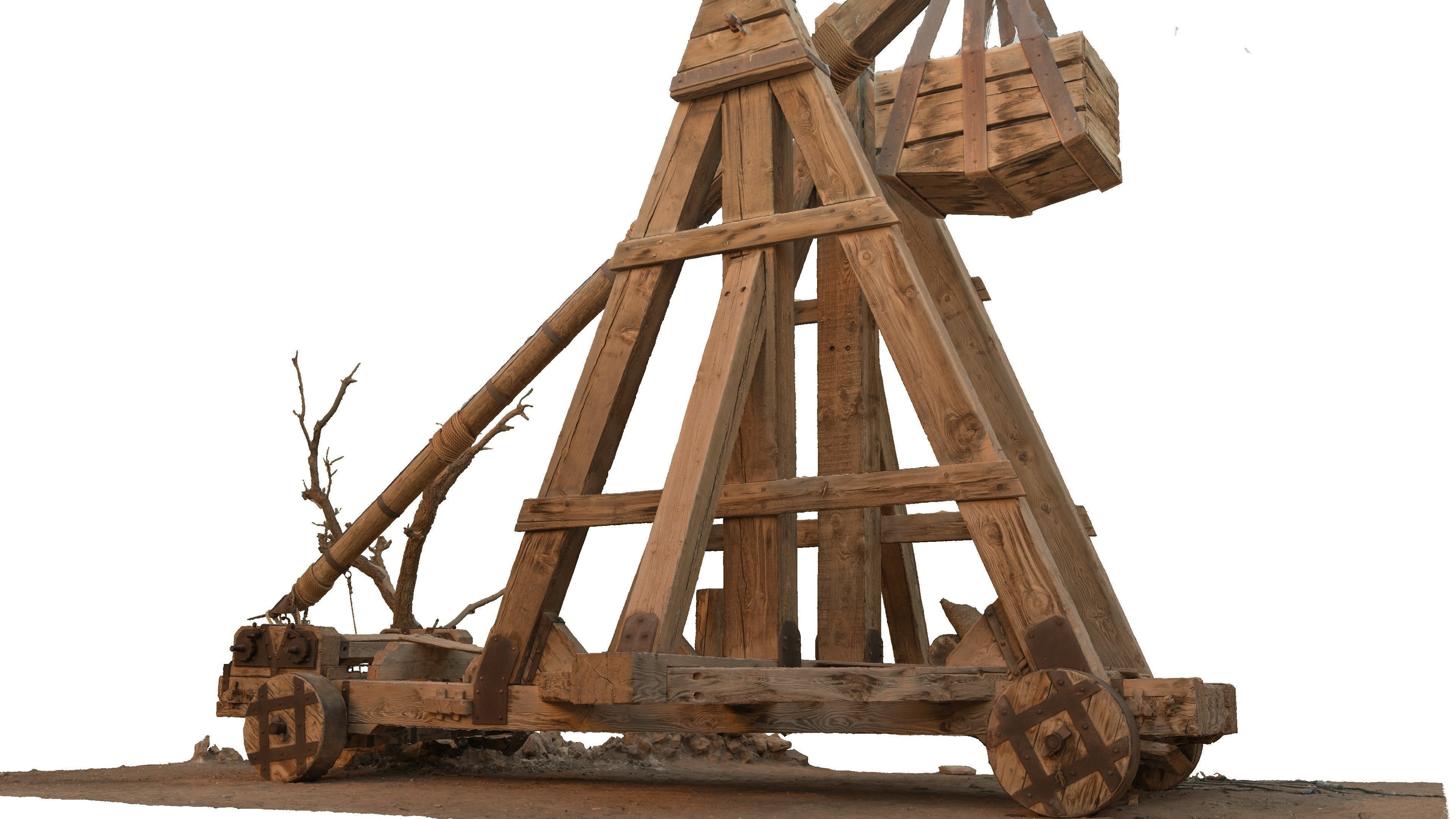 Medieval Catapult from movie set 3D model_4