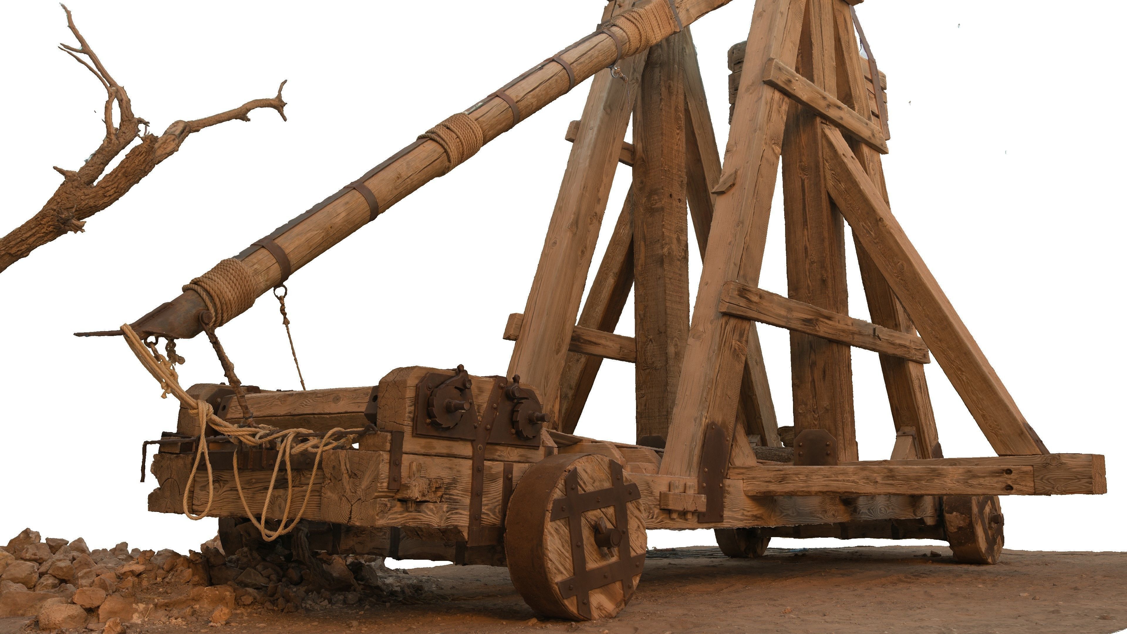 Medieval Catapult from movie set 3D model_3