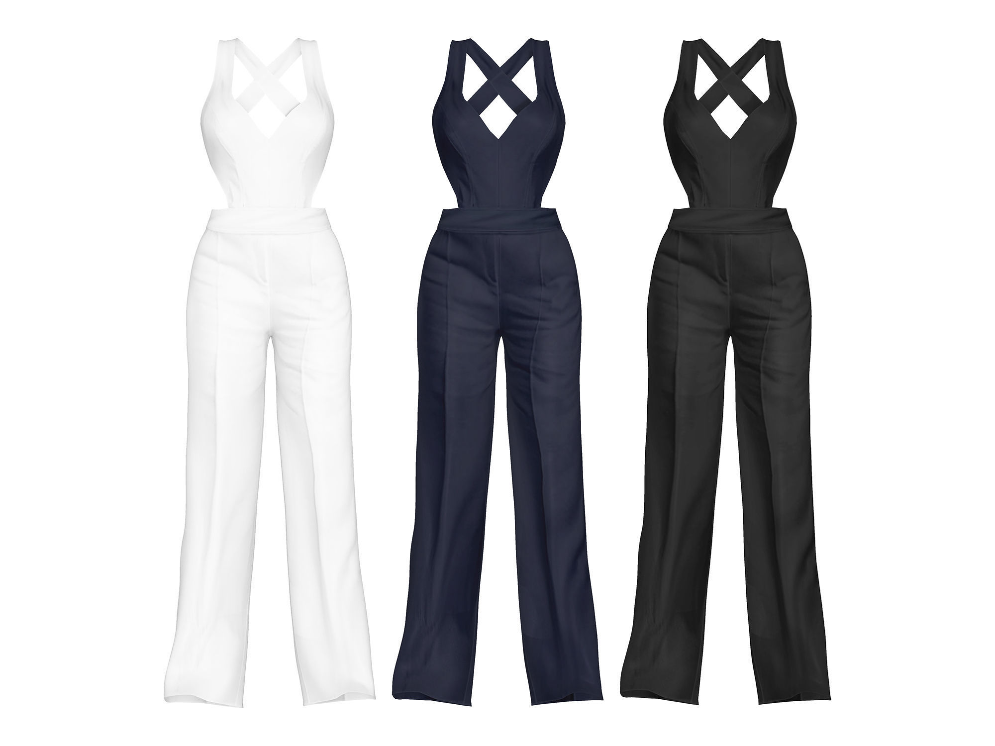 Cross Back Jumpsuit Low-poly 3D model_3