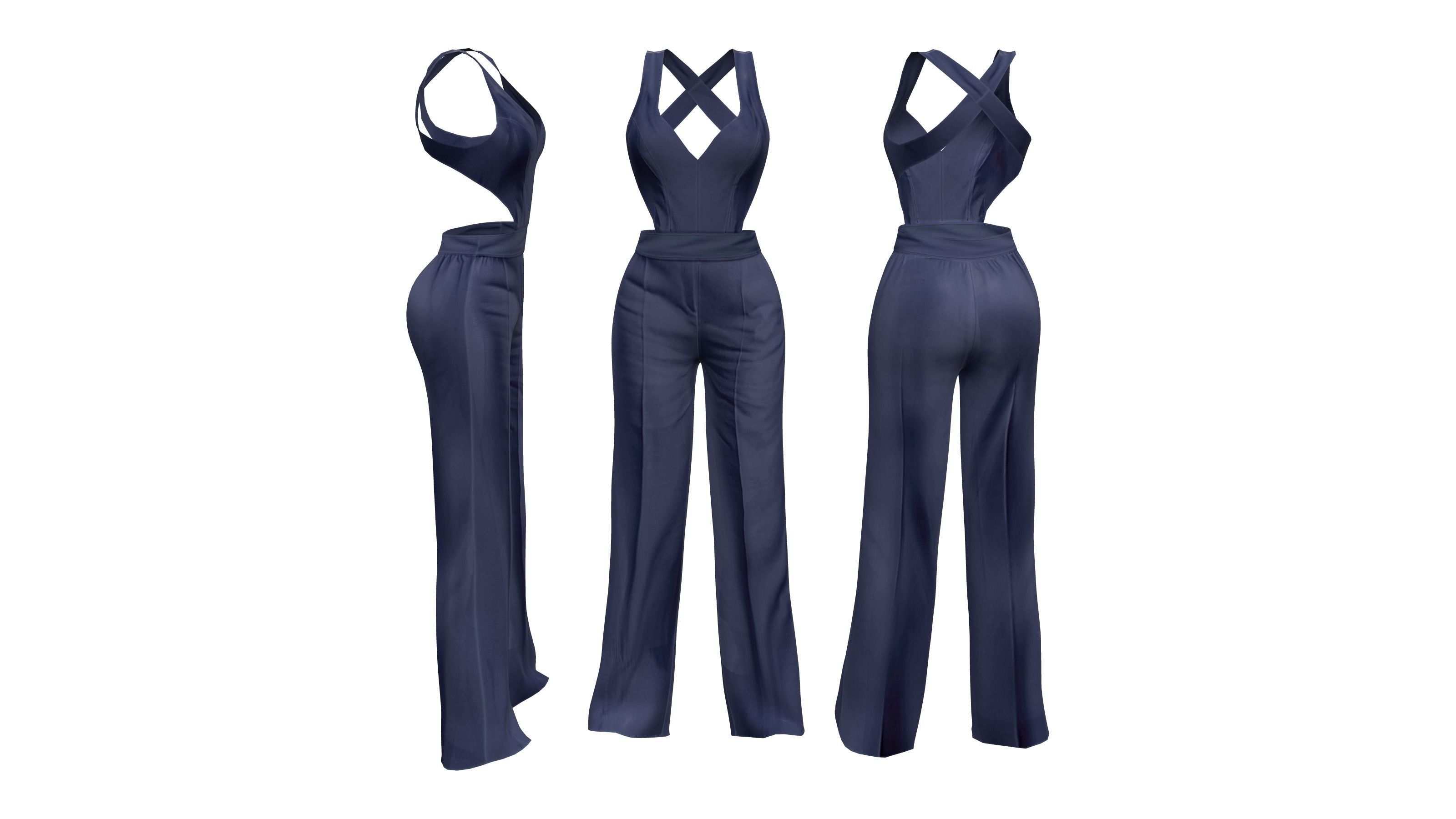 Cross Back Jumpsuit Low-poly 3D model_5