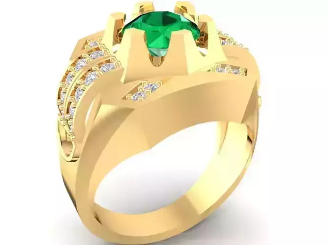 Luxury Crown Style Diamond Men Ring 3D Model 2785