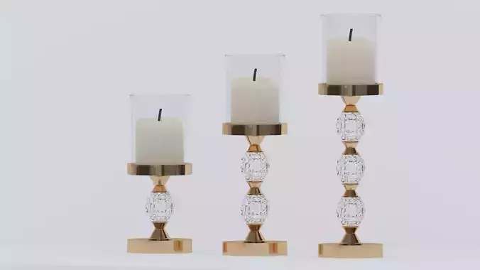 3D Gold Candlestick with Candle