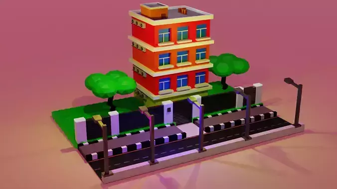 low poly building house in city