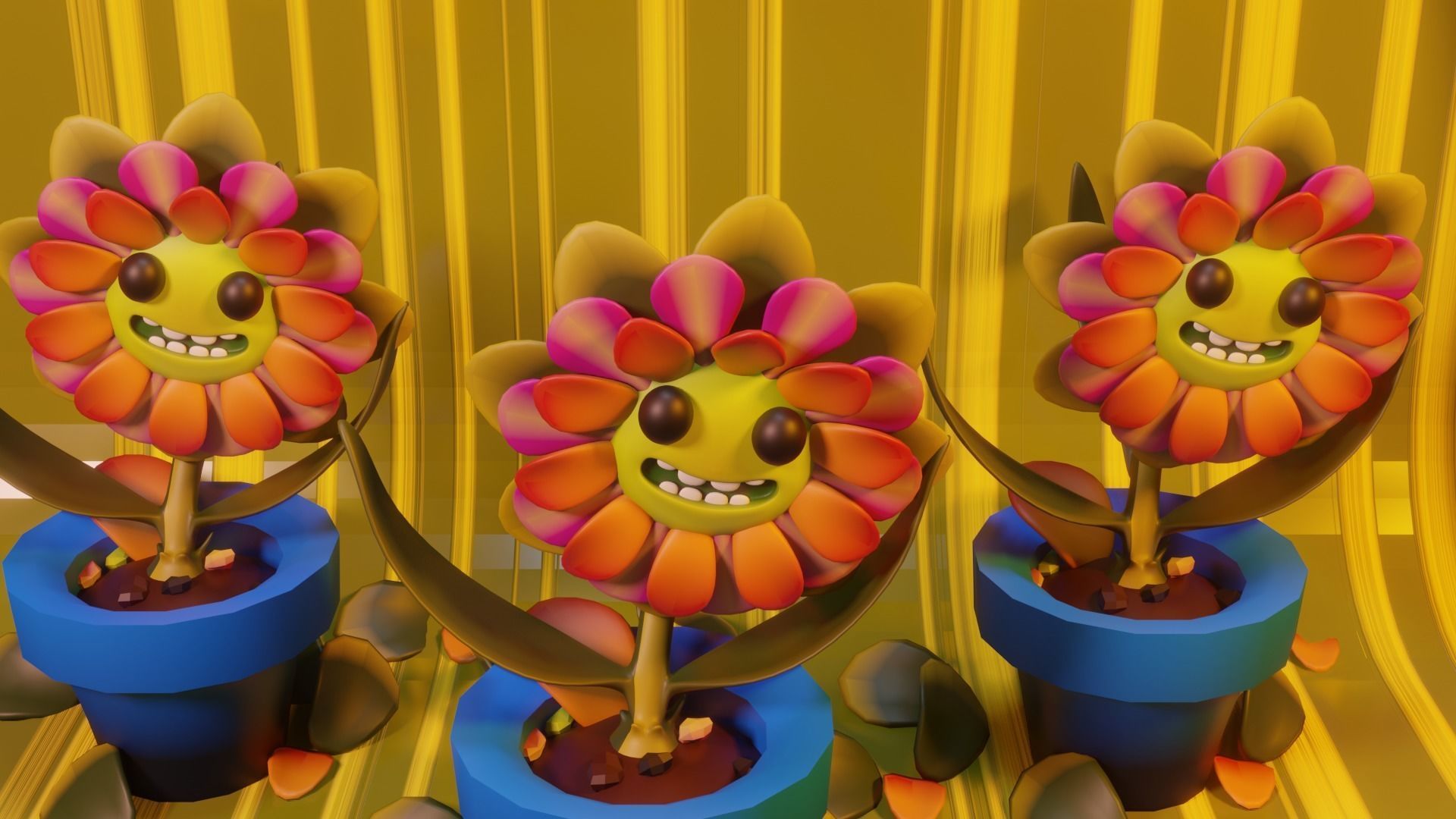 Dancing Flowers 3D LowPolygon Animated Low-poly 3D model_9