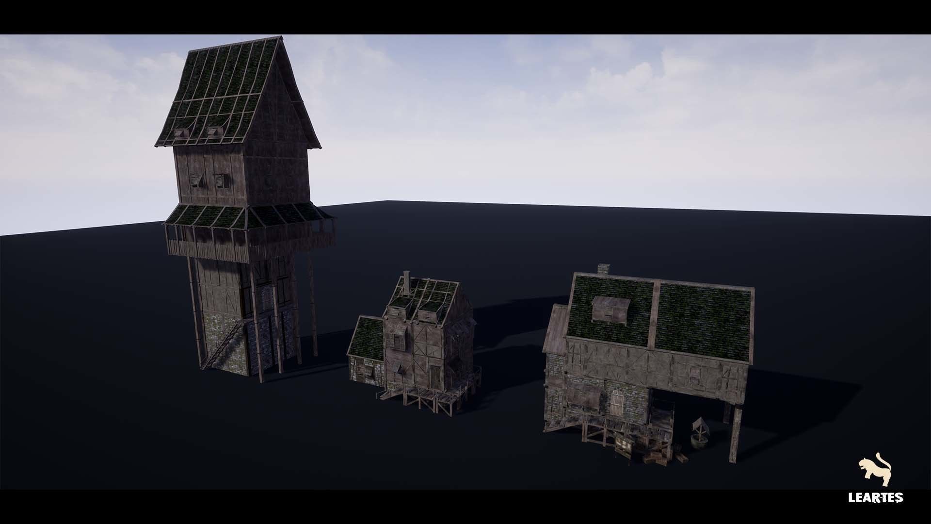 Dark Medieval Environment Megapack Modular with Full Interiors Low-poly 3D model_25