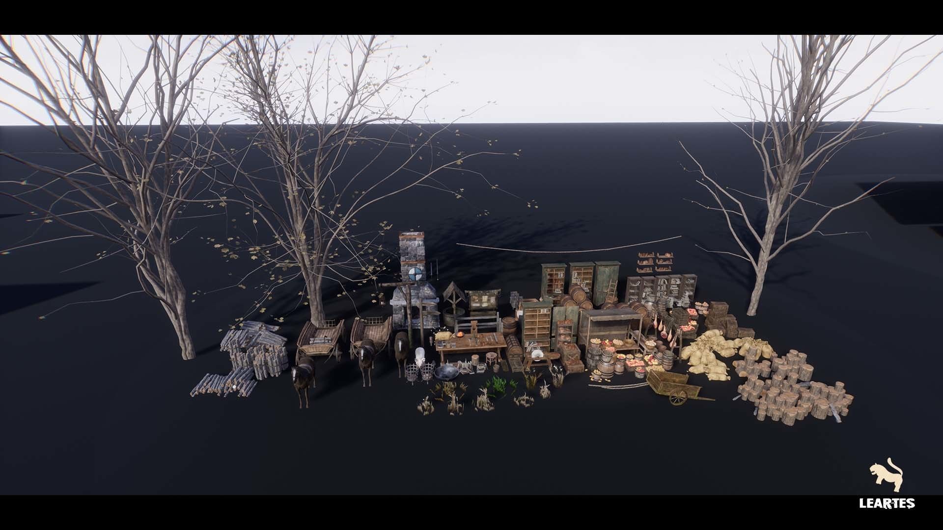 Dark Medieval Environment Megapack Modular with Full Interiors Low-poly 3D model_27