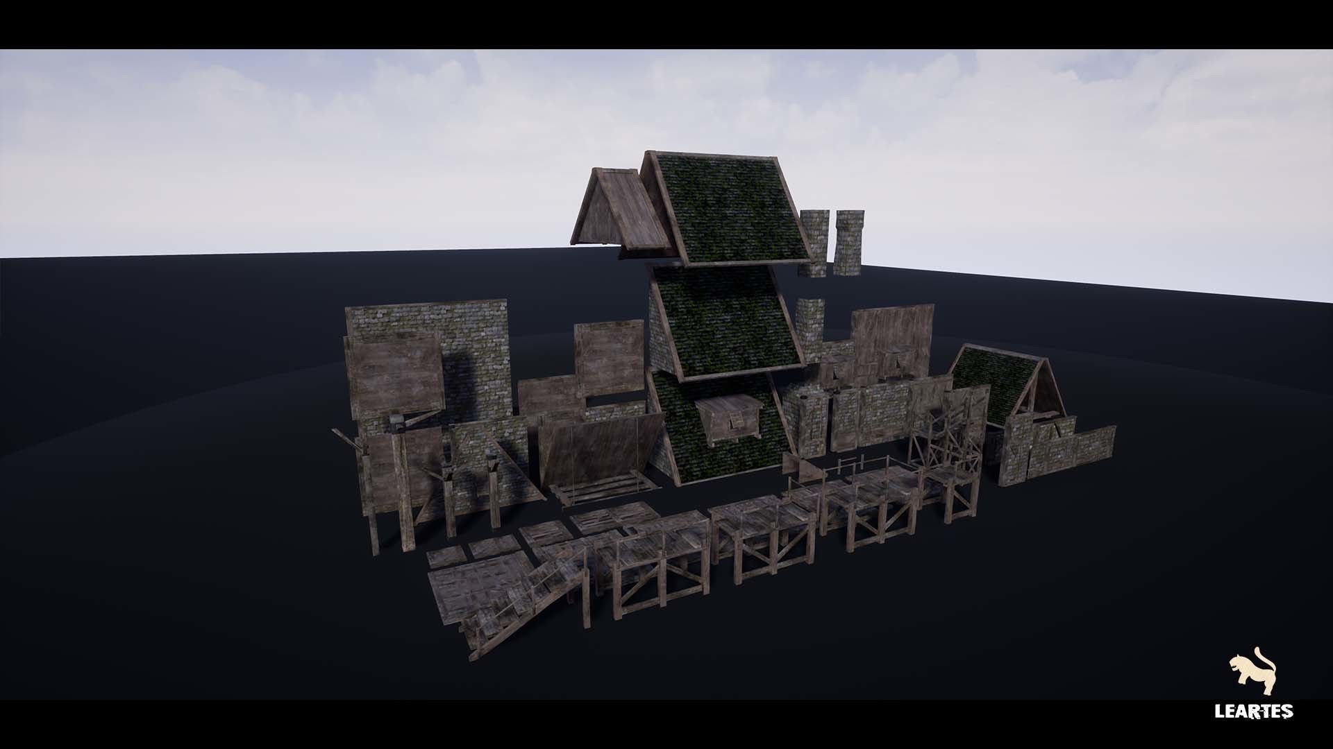 Dark Medieval Environment Megapack Modular with Full Interiors Low-poly 3D model_24