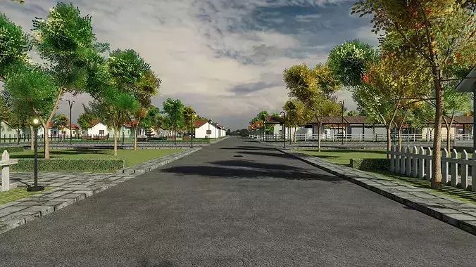 Suburb Neighbourhood Environment with a master house Low-poly 3D model 2