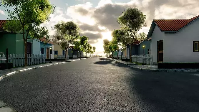 Suburb Neighbourhood Environment with a master house Low-poly 3D model 5