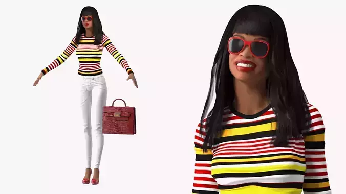 Fashionable Style Teenage Light Skin Black Girl Rigged 3D model