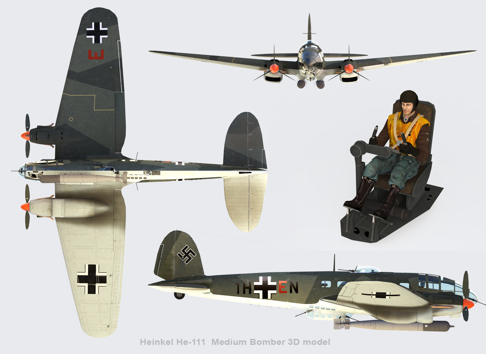 German bomber pilot ww2 3D model_5