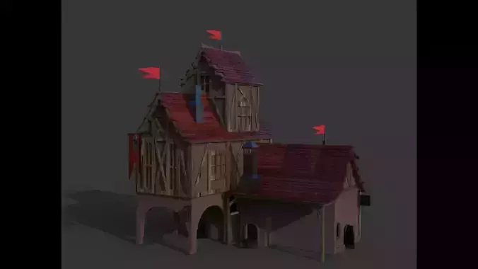 House castle with flags on top