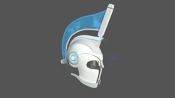 SciFi Spartan Helmet 01 White Blue - Character Design Low-poly 3D model