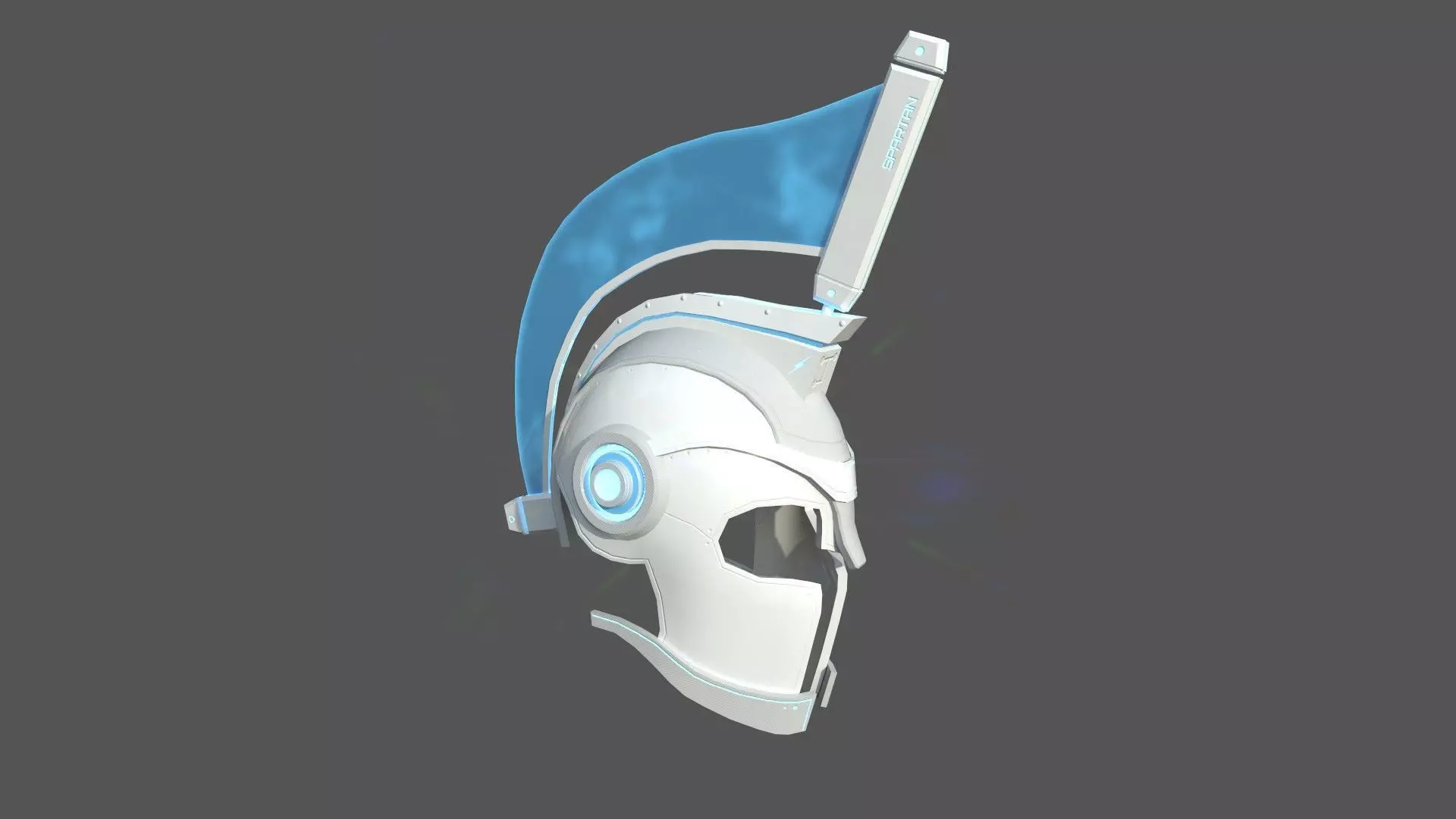 SciFi Spartan Helmet 01 White Blue - Character Design Low-poly 3D model_0