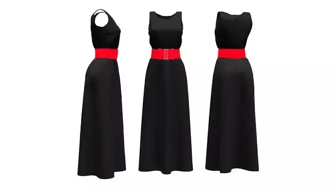 Sleeveless Round Neck Long Skirt Shift Dress With Corset Belt
