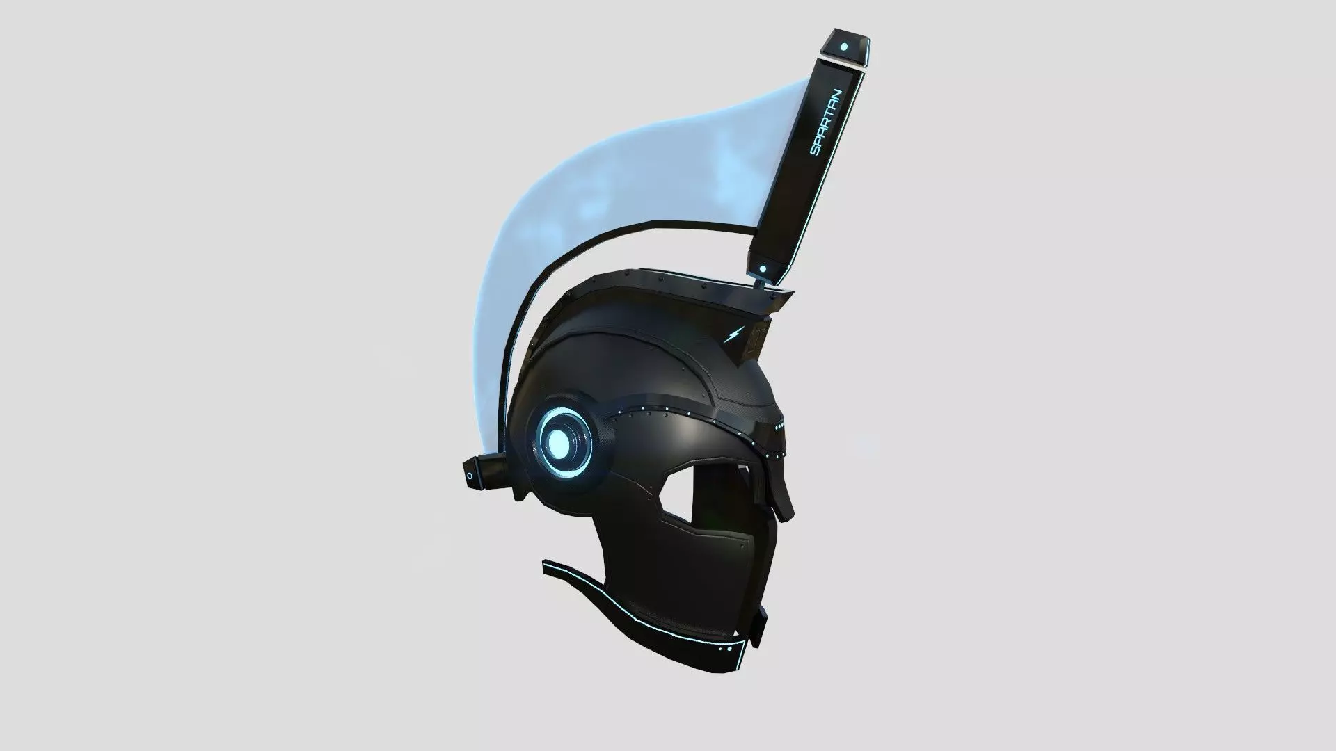 SciFi Spartan Helmet 02 Black Blue - Character Design Low-poly 3D model_0
