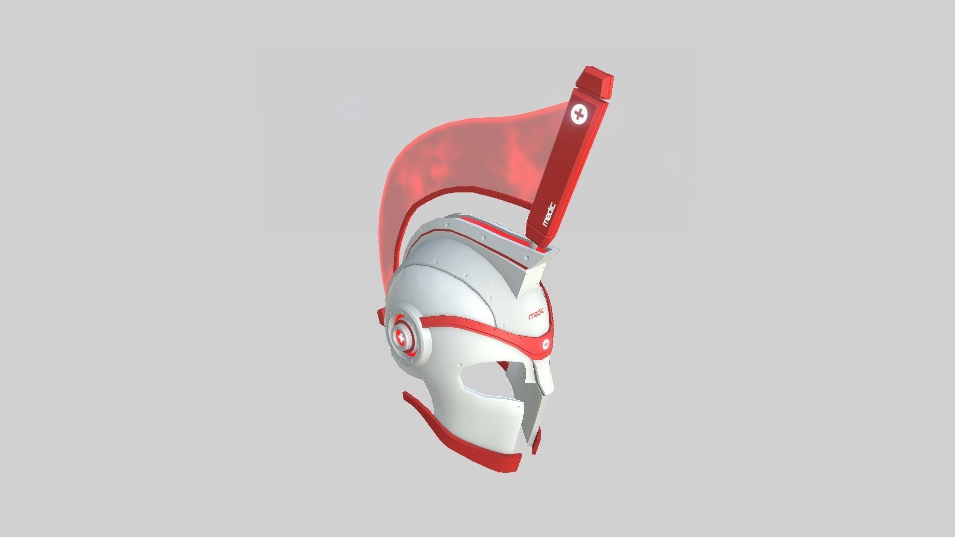 SciFi Spartan Helmet 06 Red Medic - Character Design Low-poly 3D model_4