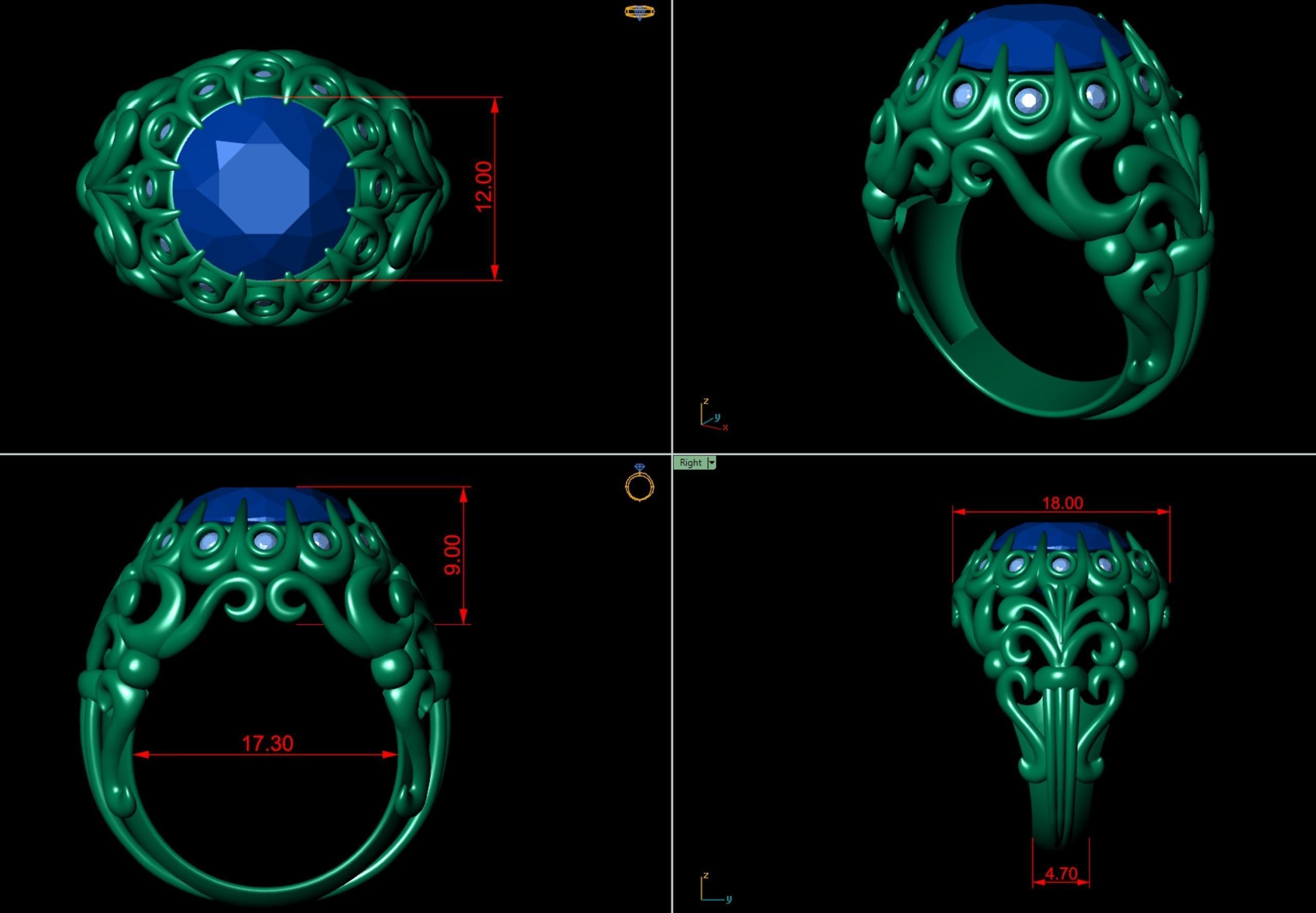 Lady Coktail Ring 3D print model_6