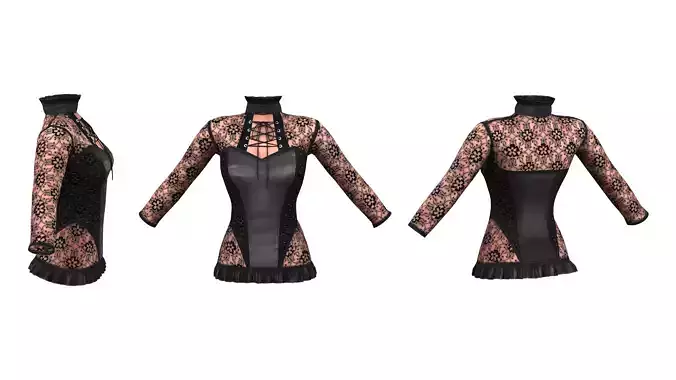 Goth Style Lace See Through Corset Top With Under-body Effect Low-poly 3D model