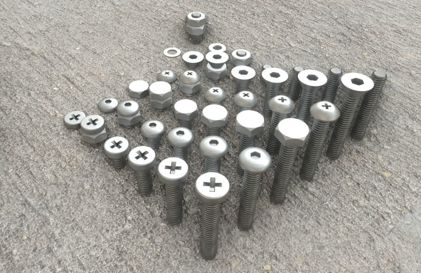 Nut and Bolt Package 4 Basic Version   Low-poly 3D model_3