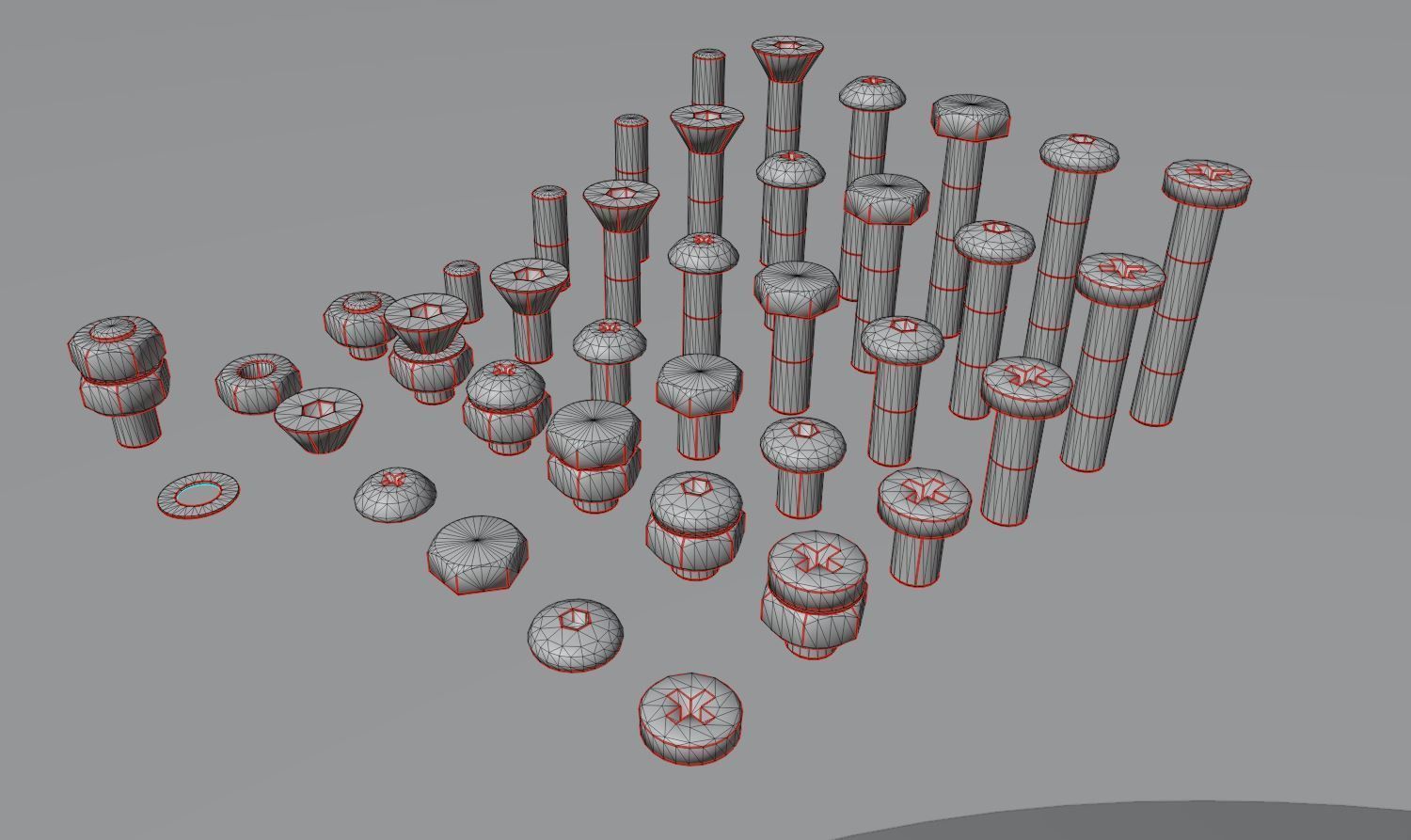 Nut and Bolt Package 4 Basic Version   Low-poly 3D model_2