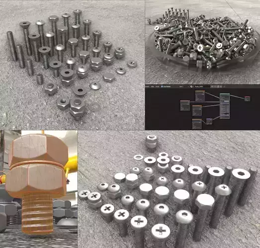 Nut and Bolt Package 4 Basic Version   Low-poly 3D model