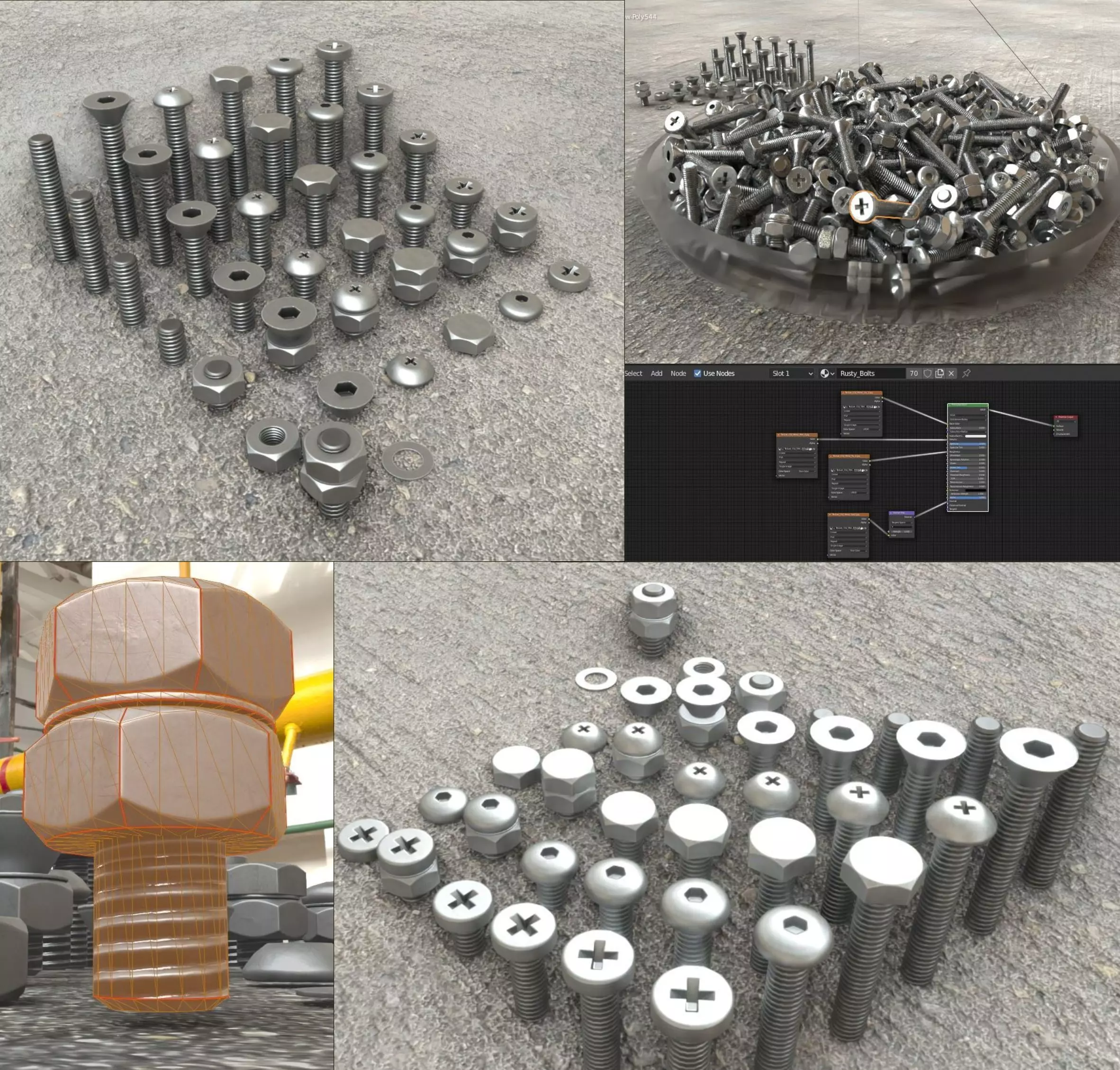 Nut and Bolt Package 4 Basic Version   Low-poly 3D model_0