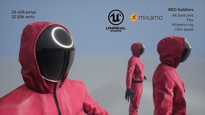 RED Soldiers Low-poly 3D model