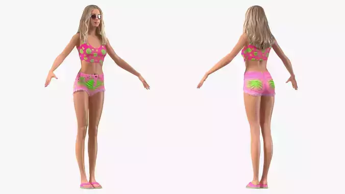 Teenage Girl Beach Outfits Rigged 3D model