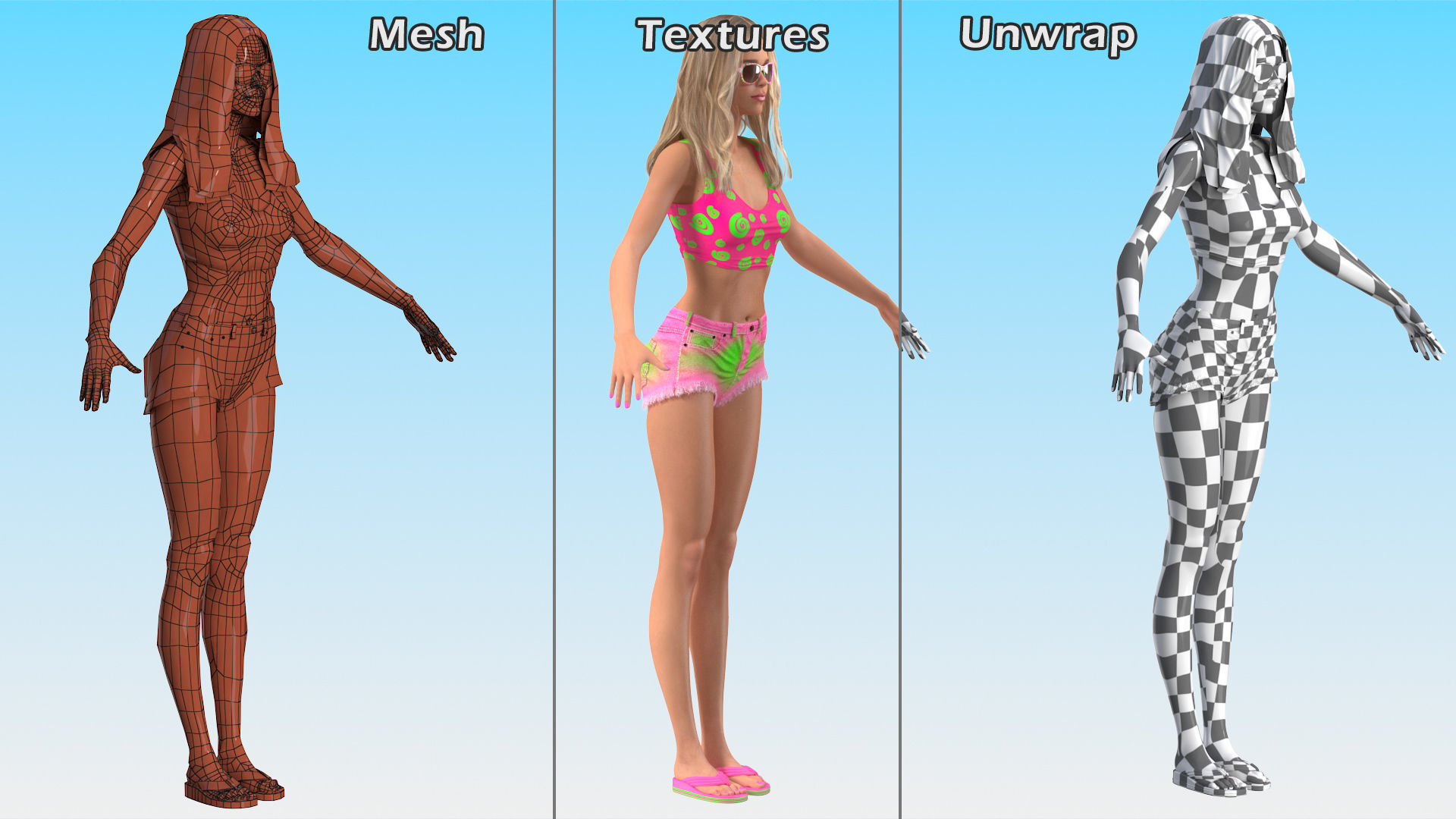 Teenage Girl Beach Outfits Rigged 3D model_34