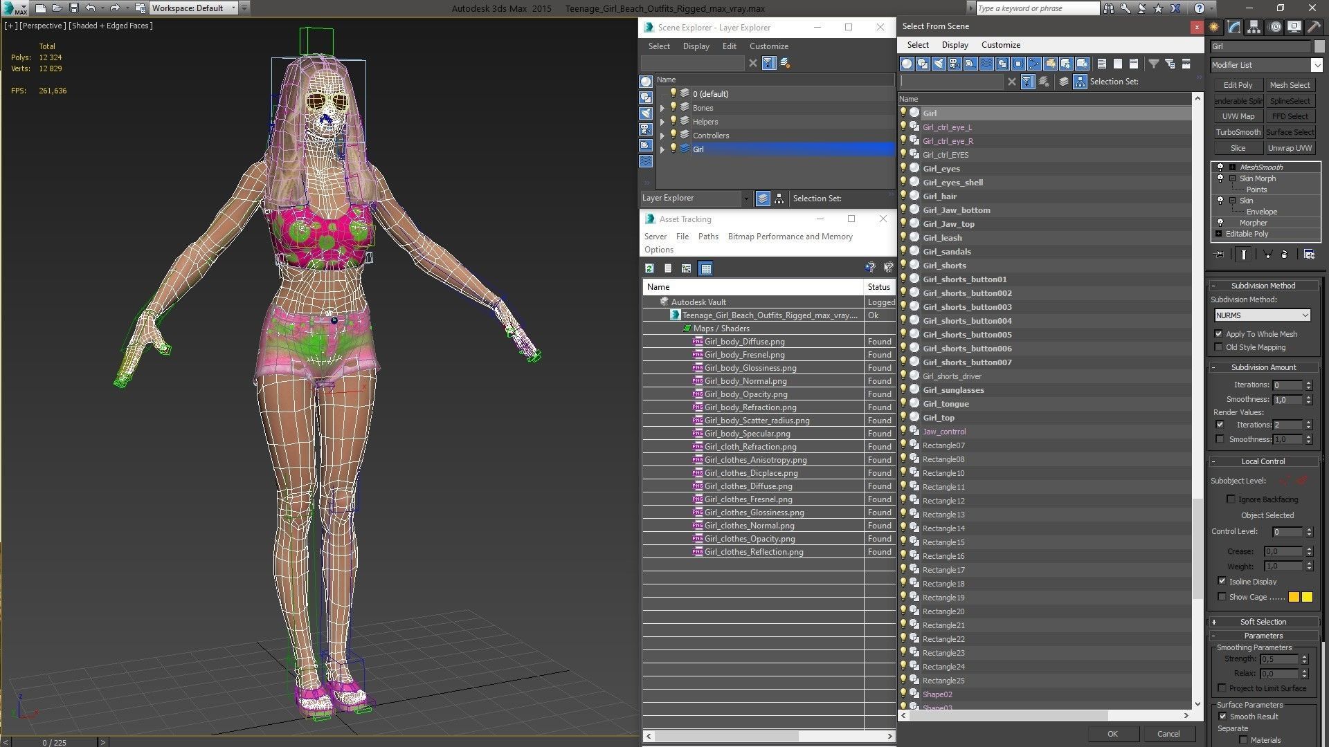 Teenage Girl Beach Outfits Rigged 3D model_39
