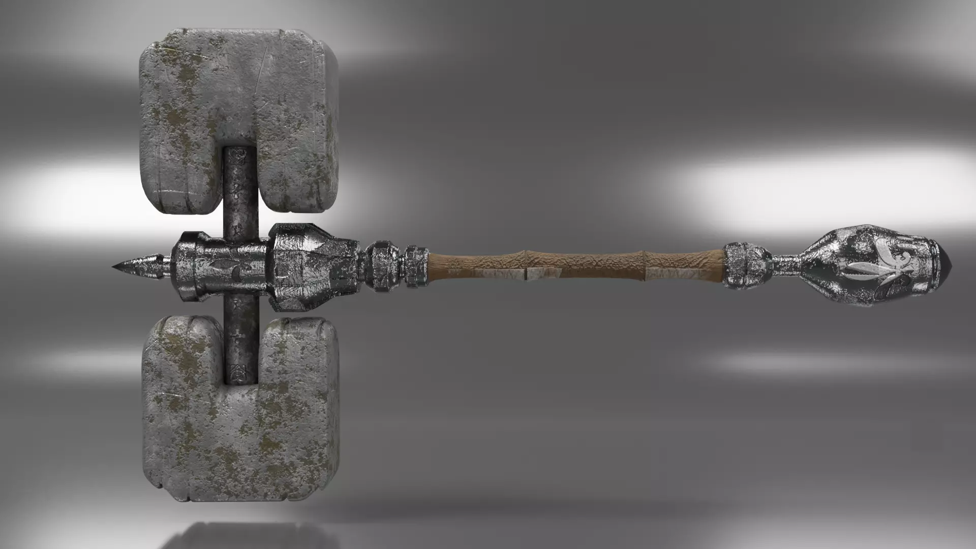Stone medieval hammer covered with metal and patterns Free 3D model