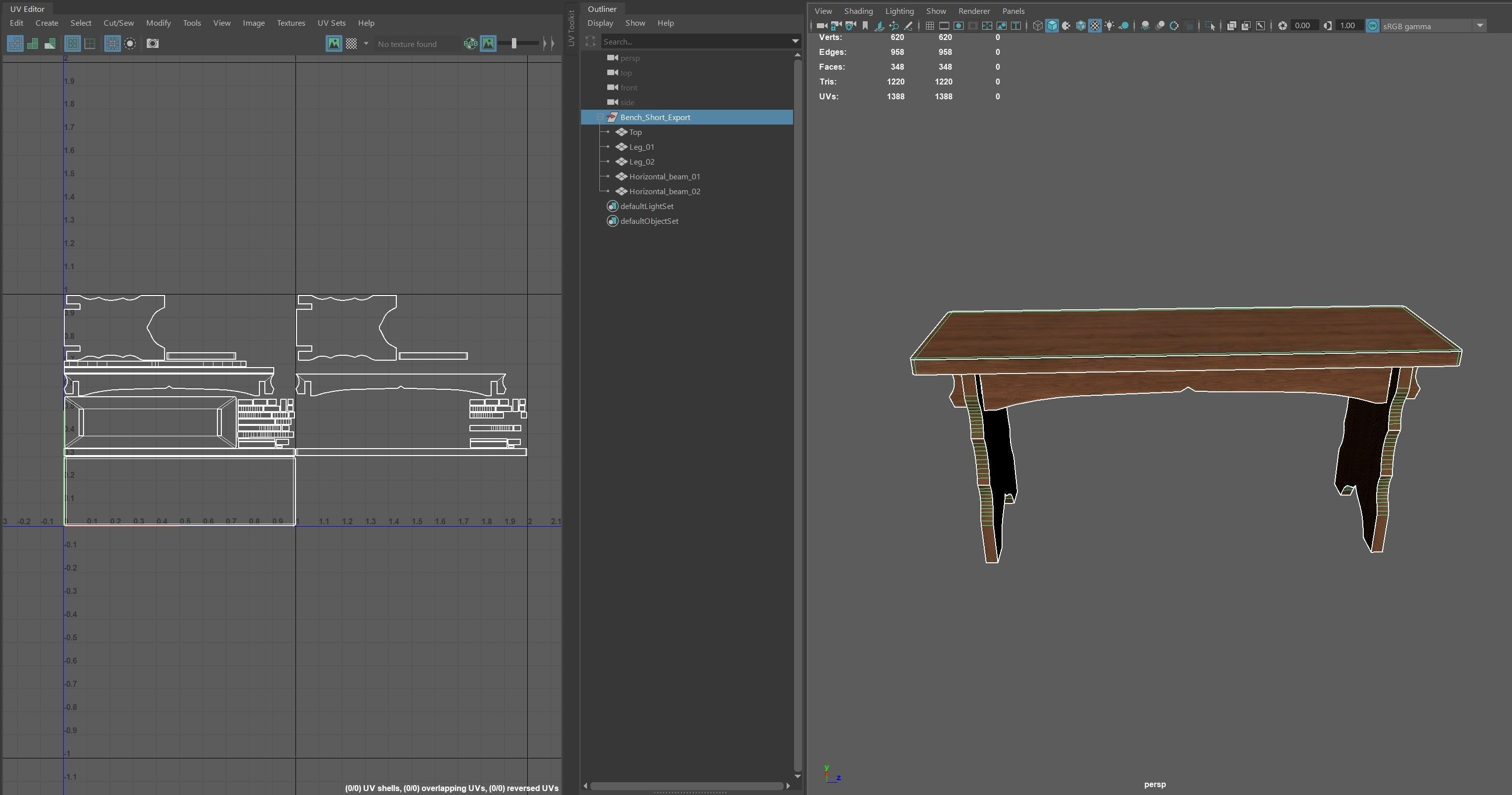 Medieval Bench Short Low-poly 3D model_6