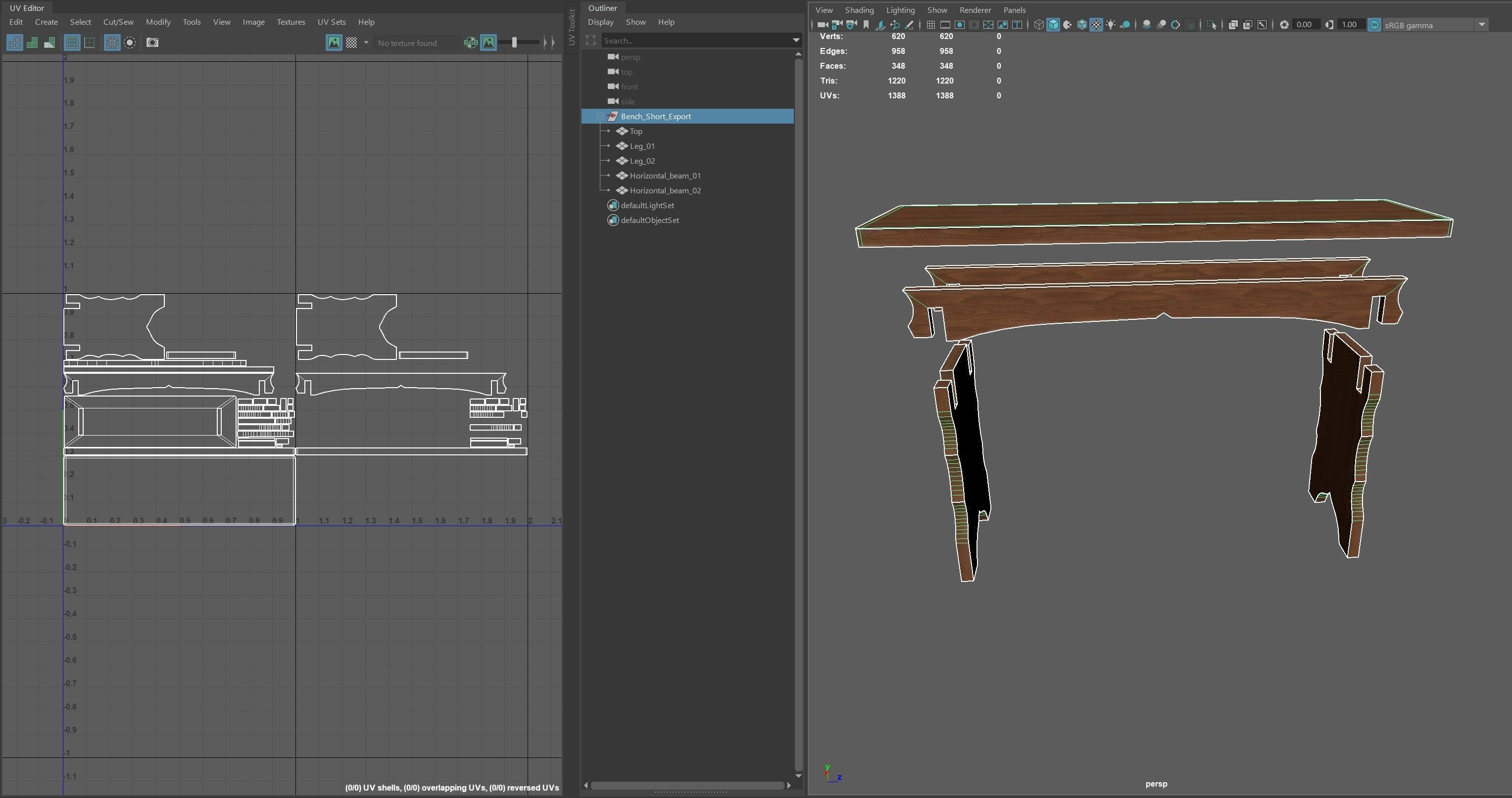 Medieval Bench Short Low-poly 3D model_7