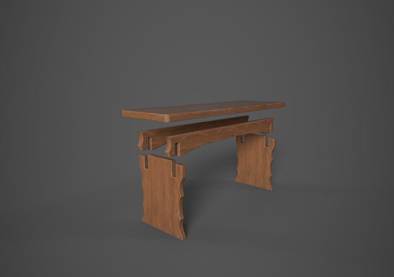 Medieval Bench Short Low-poly 3D model_8