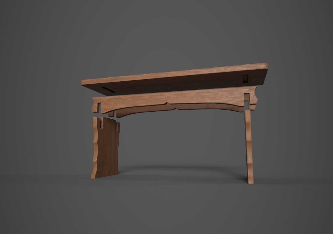 Medieval Bench Short Low-poly 3D model_9